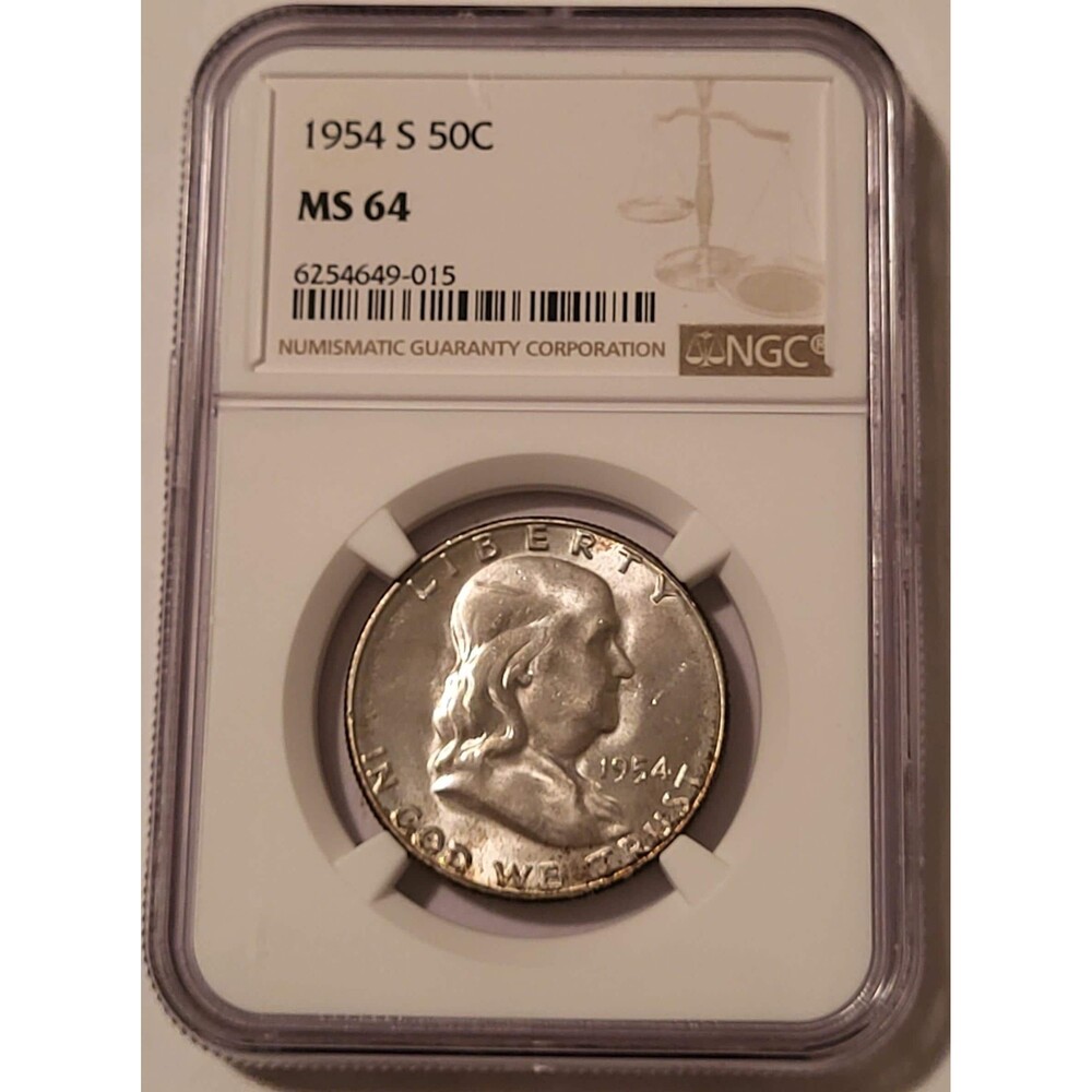1954 S Franklin Half Dollar MS64 NGC Toning